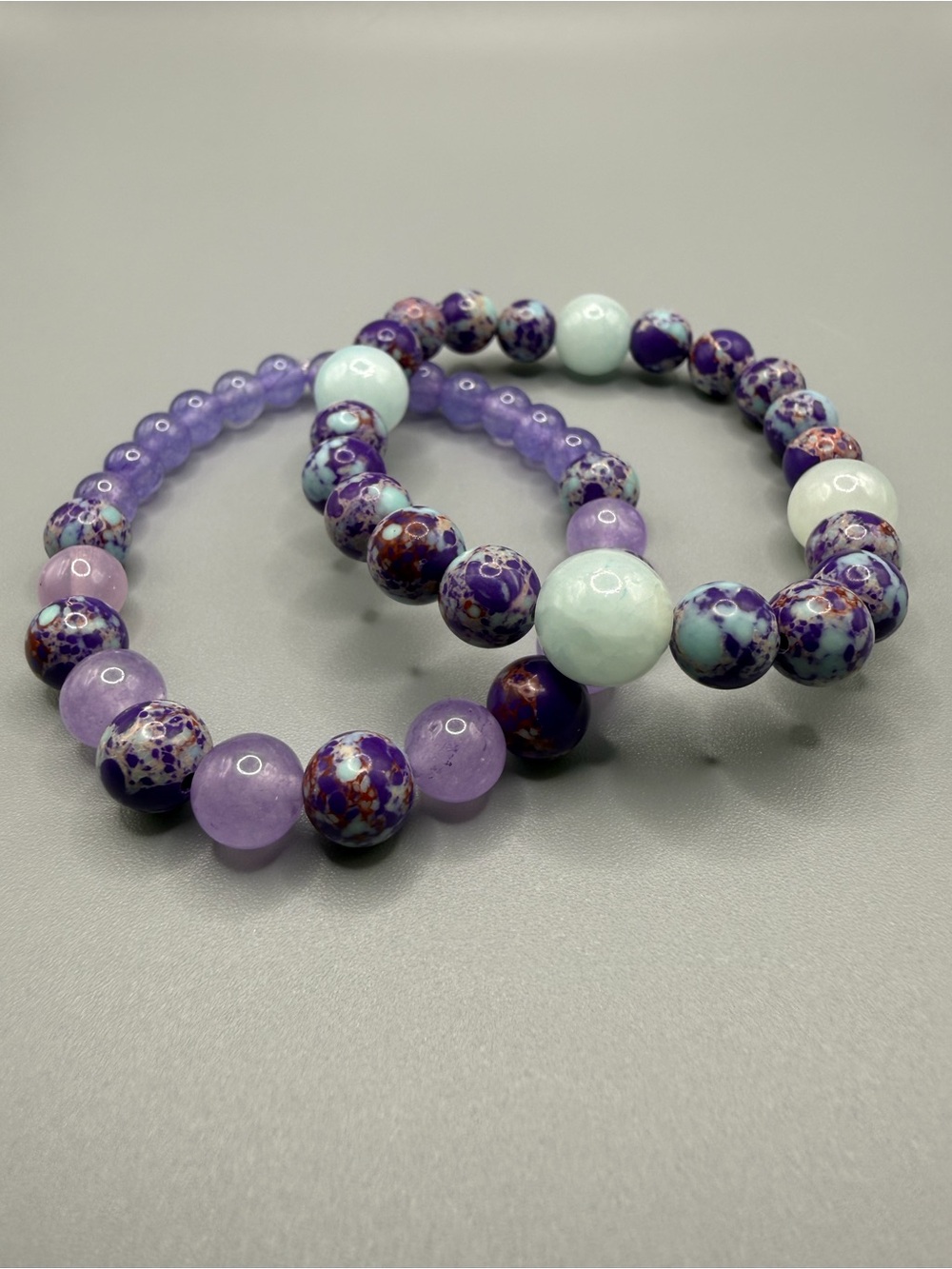 Purple and Lavender Beaded Stretch Bracelets - Handmade #B0705C